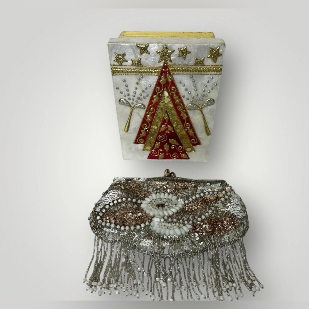 Lexy International Sequin Beaded Clutch Evening Bag Purse With‎ Original Box